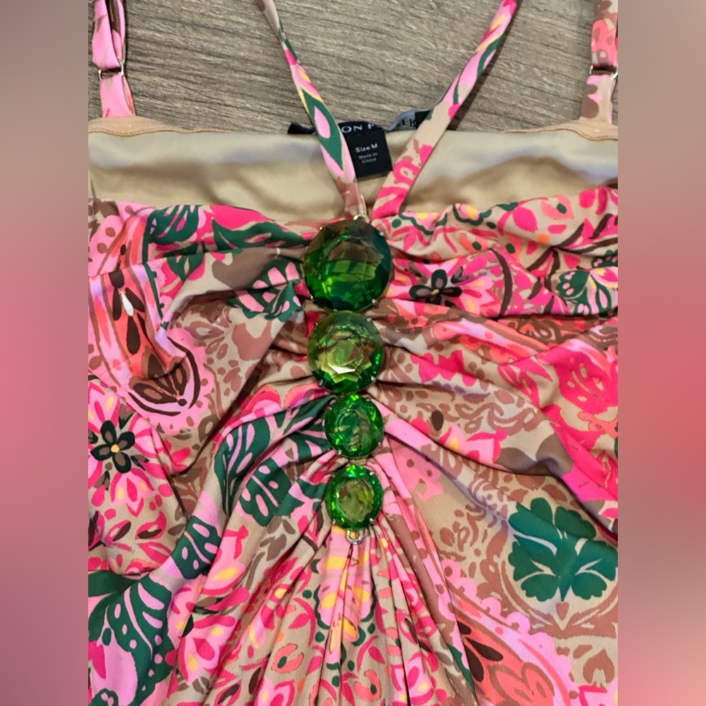 NWT! Boston Proper Medallion Dreams Print Gem Detailed Halter Dress Size Medium - Picture 6 of 13